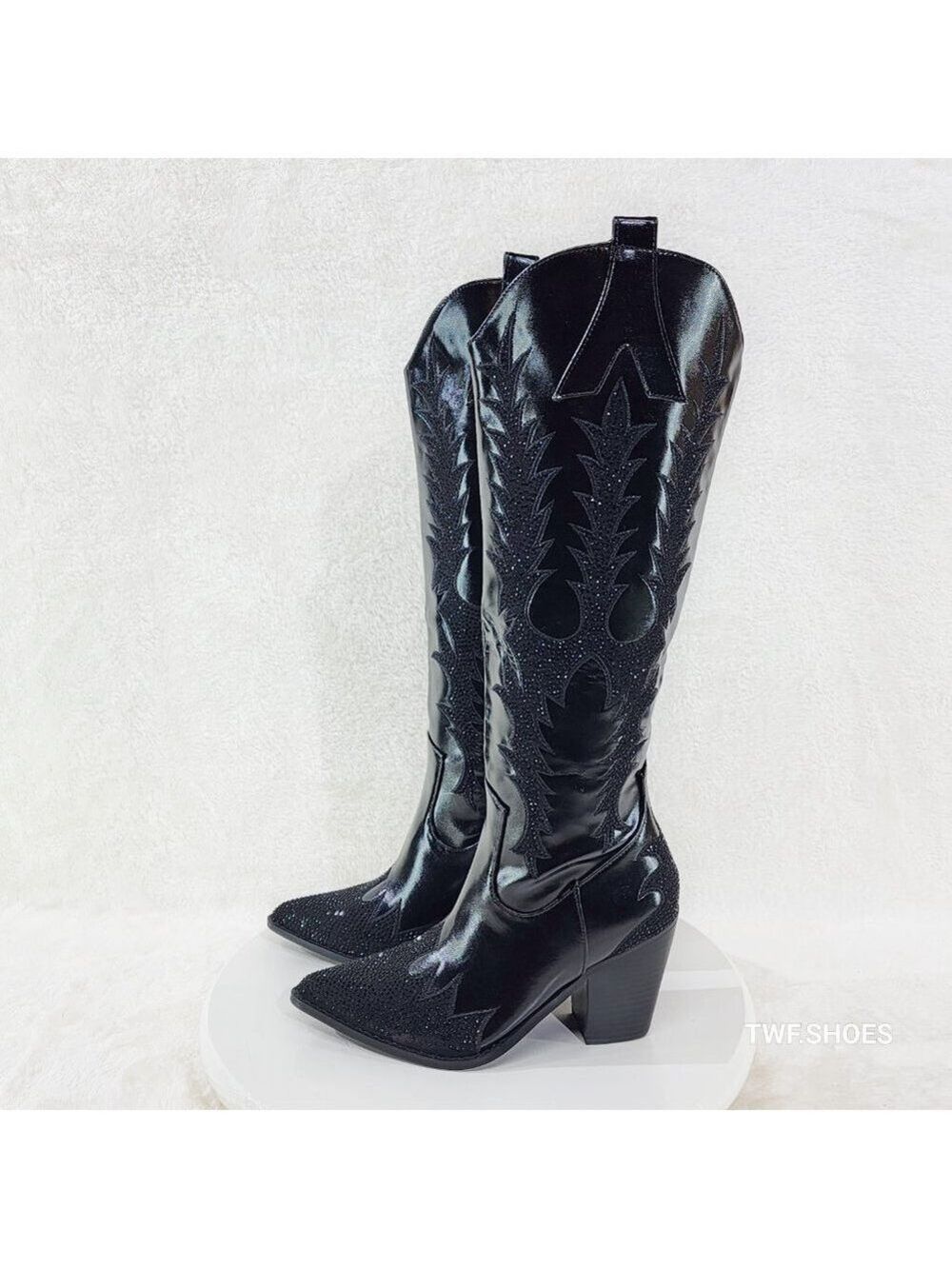 Rodeo Flash Black Western Rhinestone Knee High Cowgirl Boots